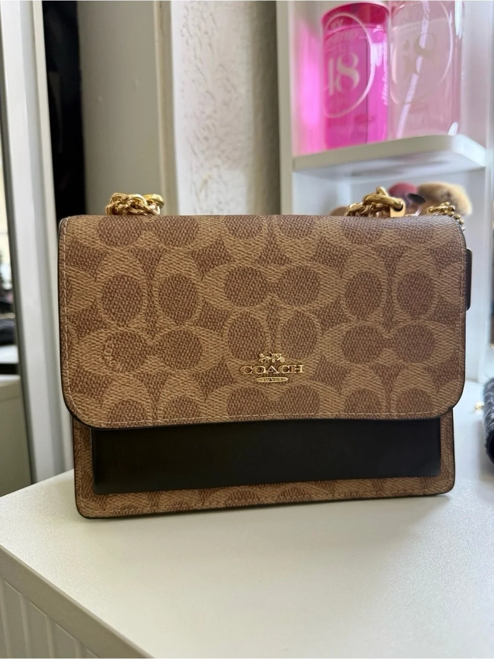 Coach Brown Signature Canvas Crossbody with Dark Brown Accent